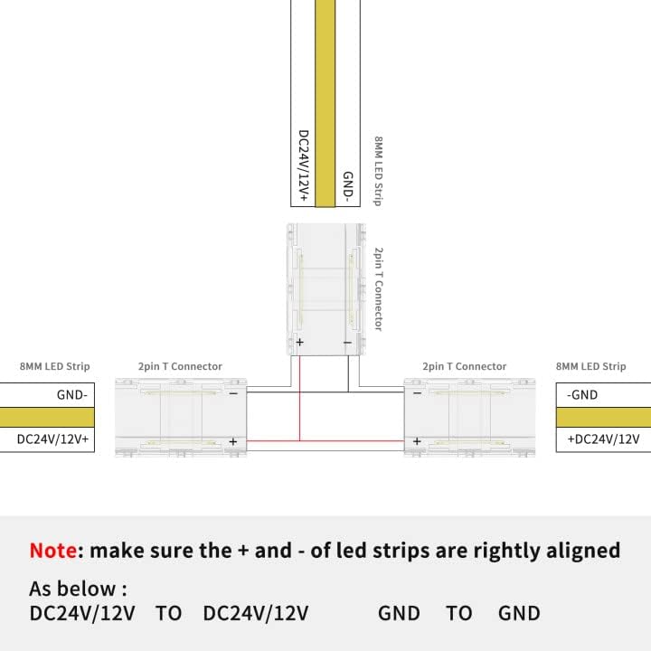PAUTIX 6pcs T & 2pcs Cross Connectors,Extension Splitters,for 8mm 2-Pin COB LED Strip Light 12V/24V(NOT Applicable for Other Sizes) - Image 3